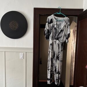 Norma Kamali Black and White Leaf Print Jumpsuit